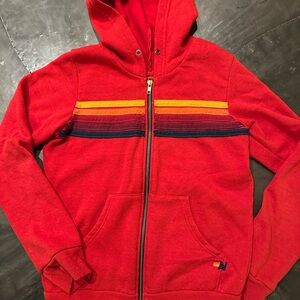 Aviator Nation Red Zip-Up hoodie kids size 14 with classic AV stripes